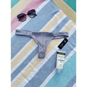 *NWT, Womens, Tavik Bella Bikini Bottom, Ribbed Thong, Cheeky, Lilac Gray, Sz M